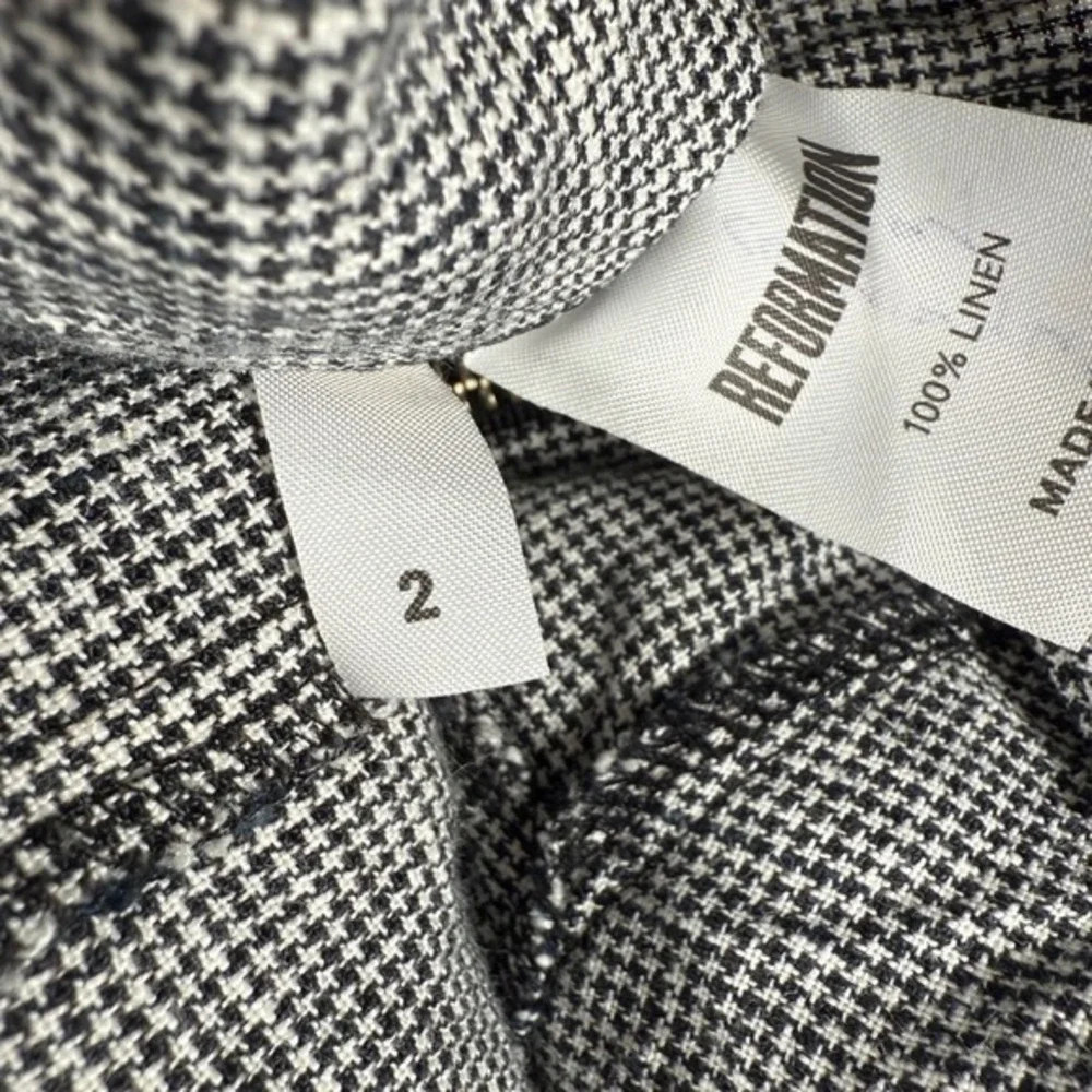 Reformation Houndstooth Wide Leg Pants‎ Womens 2 Black White Linen High Rise Zip